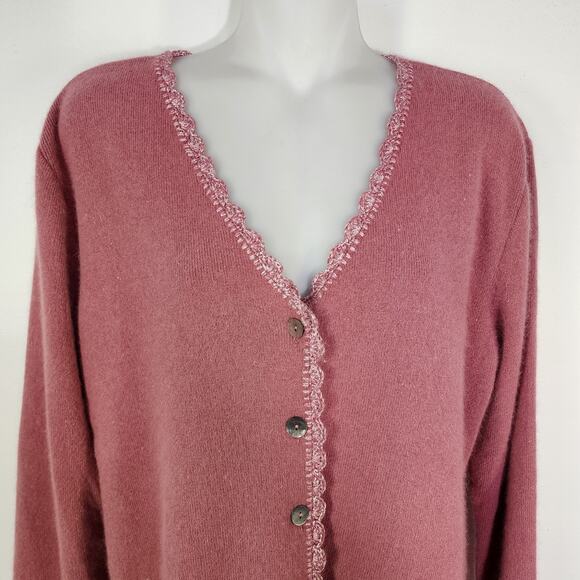 Saks Fifth Ave Folio Collection Cardigan Womens Large Wool Angora V Neck Button - Picture 3 of 12